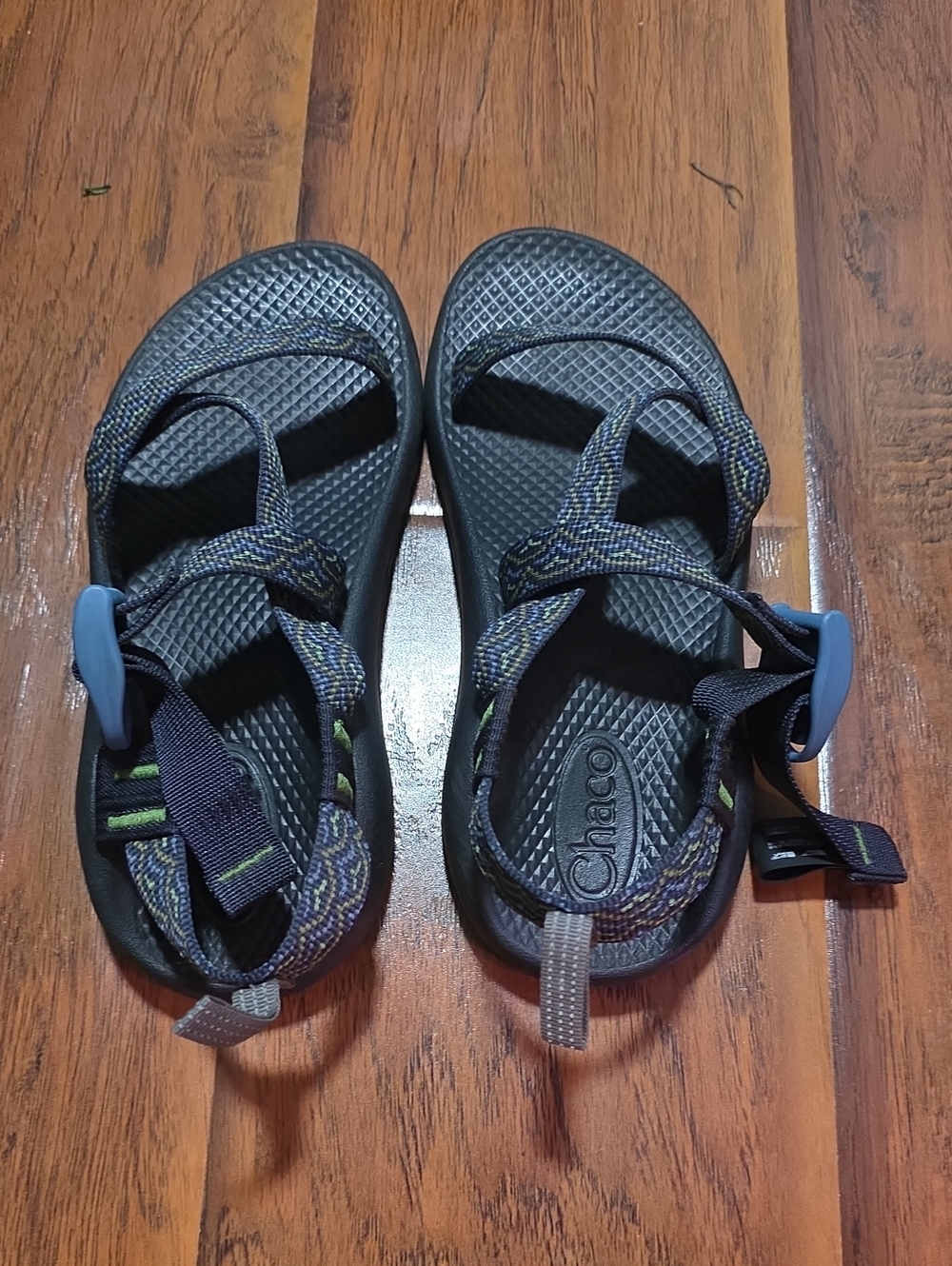 Chaco Kids Black Sandals with Blue and Green Accents